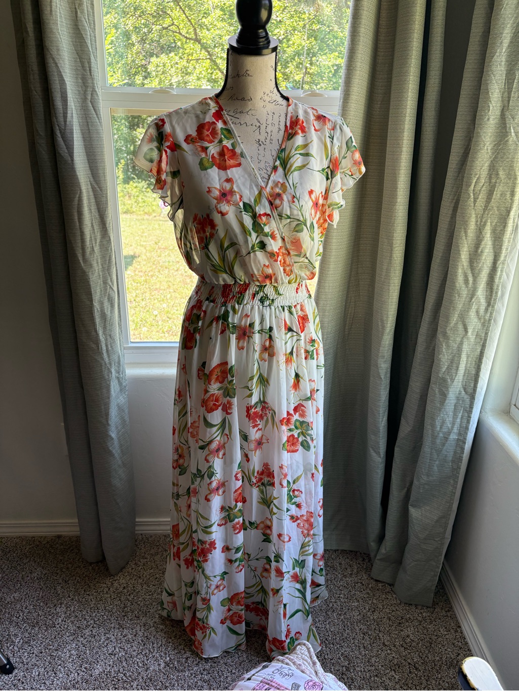 Floral Maxi Dress - White With Coral Floral Print